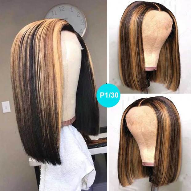Highlight Wig Bob Hairstyle Straight Brazilian Human Hair Lace Front Wigs - Image 2