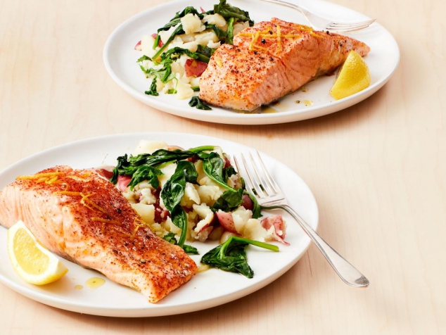 Instant Pot Salmon with Garlic Potatoes and Greens