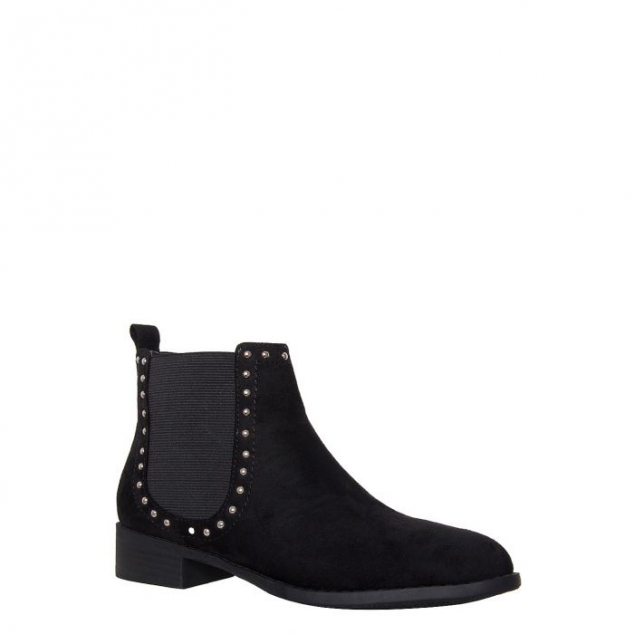 Katrina Black Suede Studded Flat Ankle Boots - Image 2