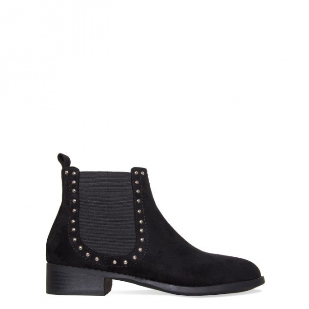 Katrina Black Suede Studded Flat Ankle Boots - Image 3