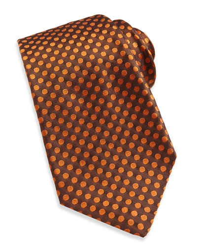 Kiton Woven Dot Silk Orange Tie
