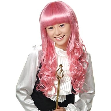 Light Pink Costume Capless Long Synthetic Curly Hair Wig