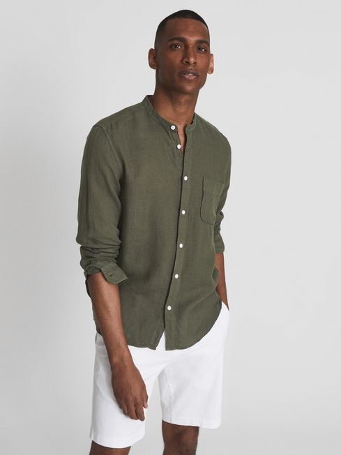 Linen Grandad Collar Shirt