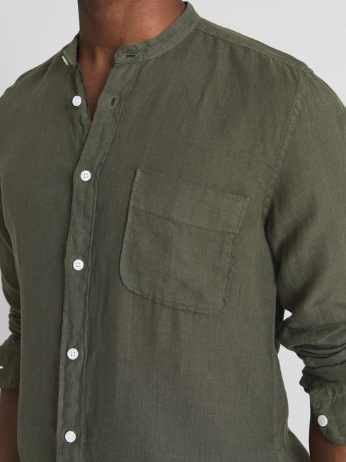 Linen Grandad Collar Shirt - Image 2