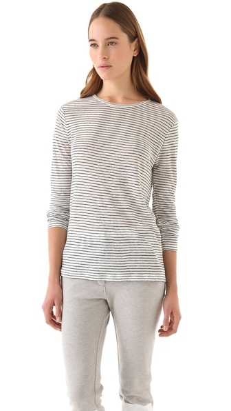 Linen Stripe Tee with Long Sleeves 