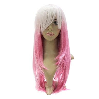 Long Straight High Quality Synthetic White and Pink Party Wig