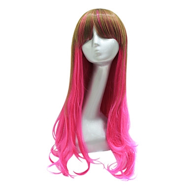 Lovely Harajuku Capless Synthetic Mixed Color Pink Lolita Long Wavy Hair Wig