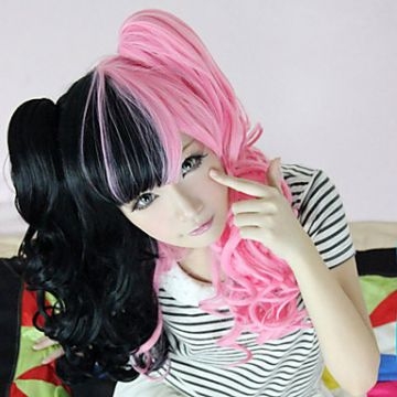 Lovely Lolita Curly Wig Inspired by Black and Pink Mixed Color Ponytail 70cm Gothic