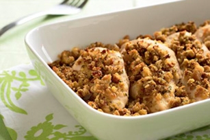 sweet citrus chicken with stuffing on top