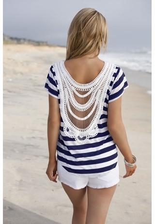 Striped Crochet Back Tee