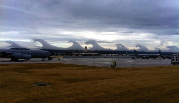 Clouds formed like cresting ocean waves