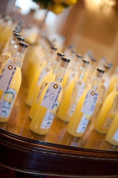 Lemoncello bottles served as escort cards as well as favors 