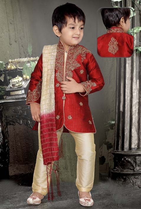 Red Readymade Jacquard Kurta Pajama