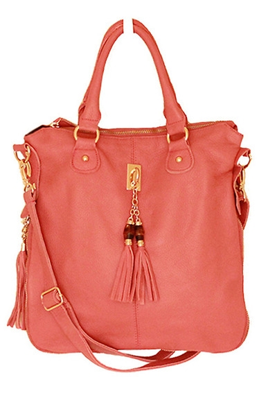 Pink Leather Tassel Satchel