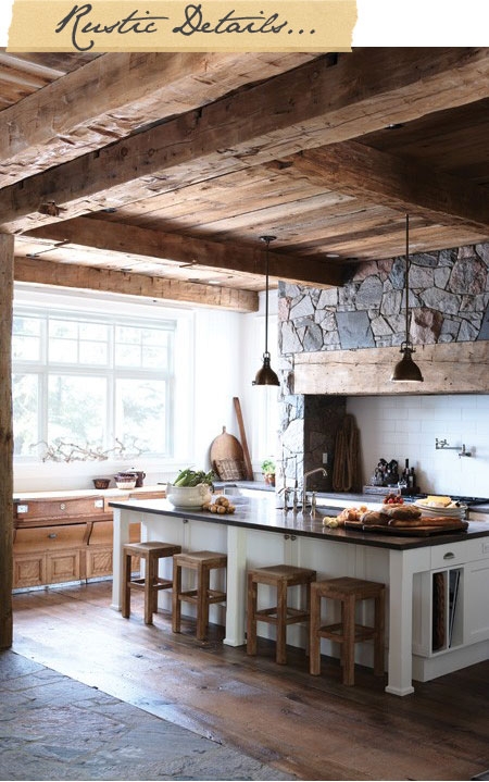 Great stone stove surround with wooden support beam