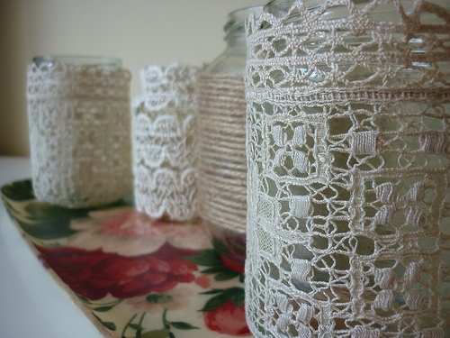 Mason Jar Candle Holders and Lace