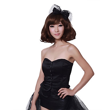 Medium Long Capless Light Brown Curly Synthetic Wigs Full Bang
