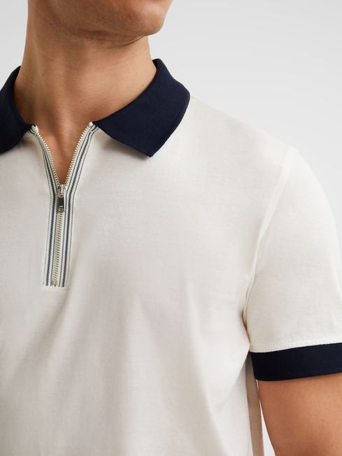 Mercerised Zip Neck Polo T-Shirt - Image 2