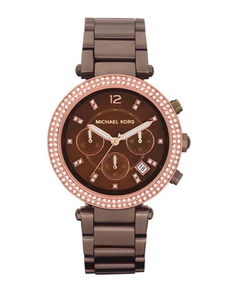 	Michael Kors Mid-Size Espresso Stainless Steel Parker Chronograph Glitz Watch 