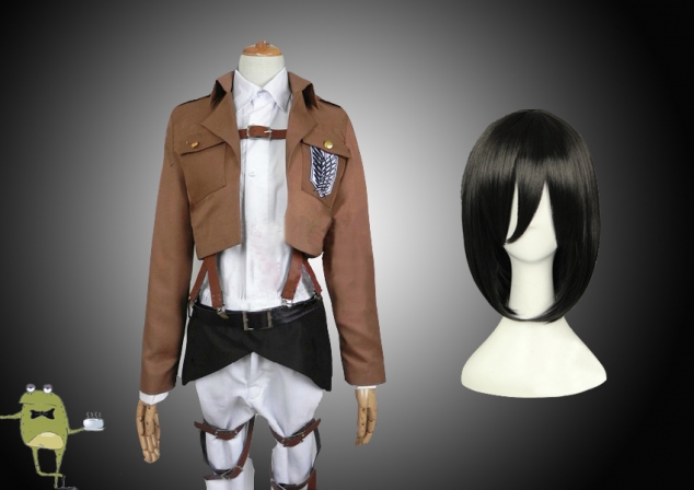 Mikasa Ackerman Cosplay Costume + Wig