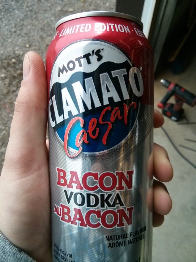 Mott's Clamato Caesar made with Bacon Vodka