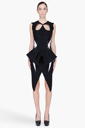 Mugler Black Wool Padded Cutout Dress