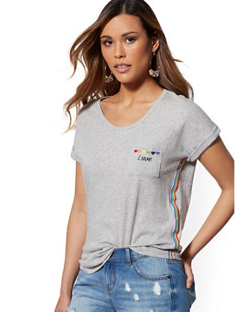 Multicolor Stripe "Love" Graphic Tee