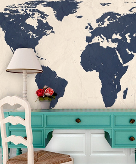Navy World Map Wall Art