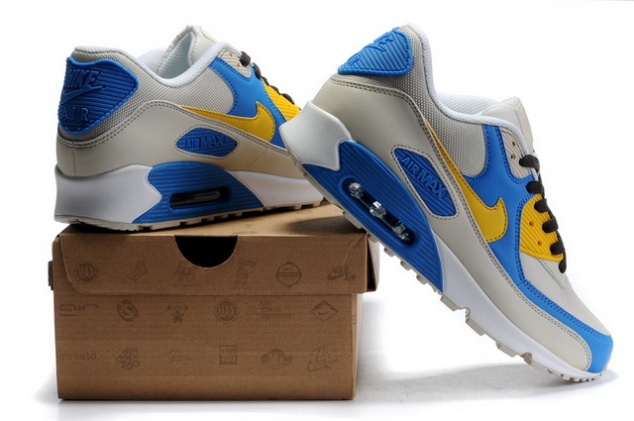 Nike Men Air Max 90 Mesh Beige Blue Yellow - Image 2