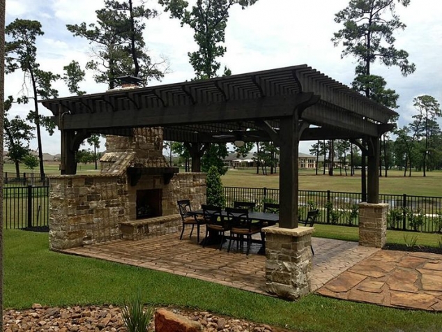 Outdoor seating with fireplace