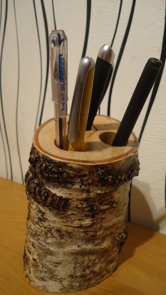 Pen holder office equipment Wooden birch READY TO SHIP