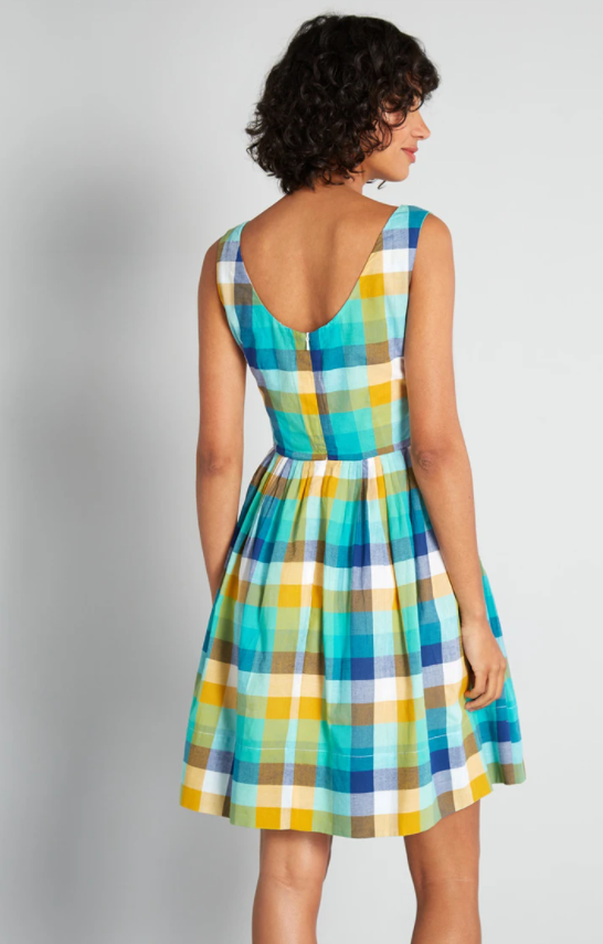 Picnics on the French Riviera Plaid A-Line Dress - Image 2