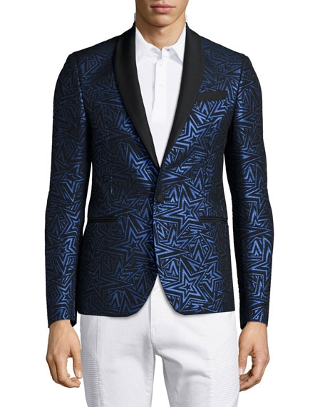 Pierre Balmain Star-Print Jacquard One-Button Evening Jacket