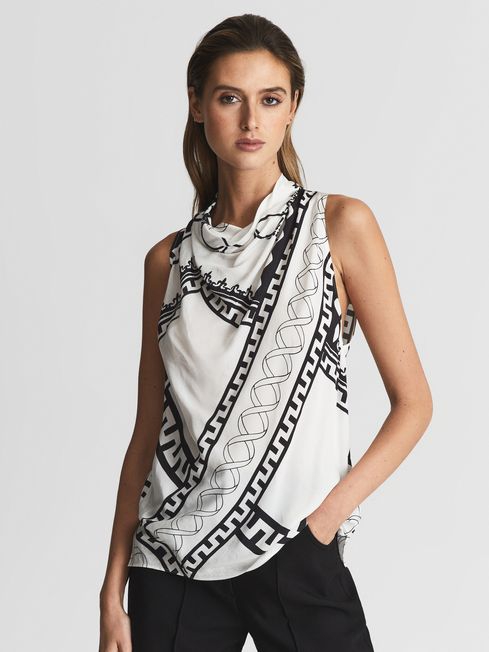 Printed Sleeveless Cowl Neck Blouse