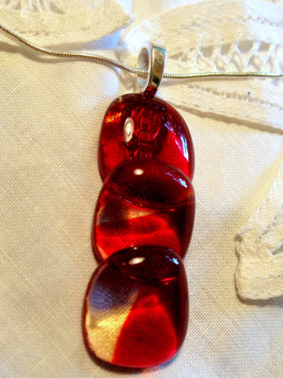 Red Fused Glass Pendant Necklace