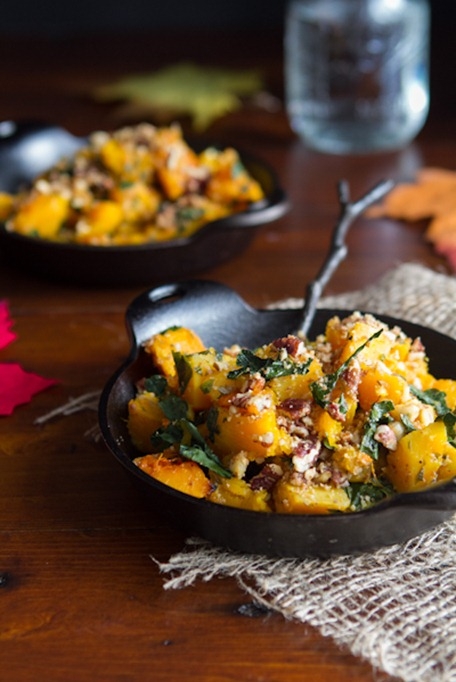 Roasted Butternut Squash with Kale and Almond Pecan Parmesan