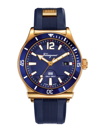 Salvatore Ferragamo 1898 Rubber-Strap Sport Watch, Blue