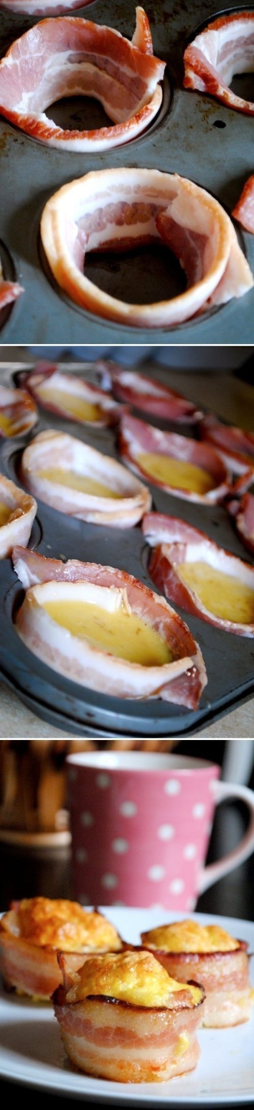 Scrambled egg in bacon cups