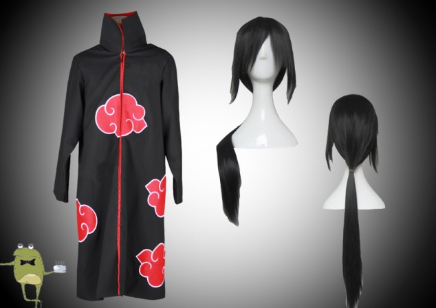 Shippuden Akatsuki Cloak Itachi Uchiha Cosplay Costume + Wig