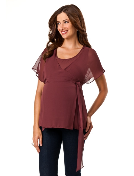 Short Sleeve Faux Wrap Maternity Blouse