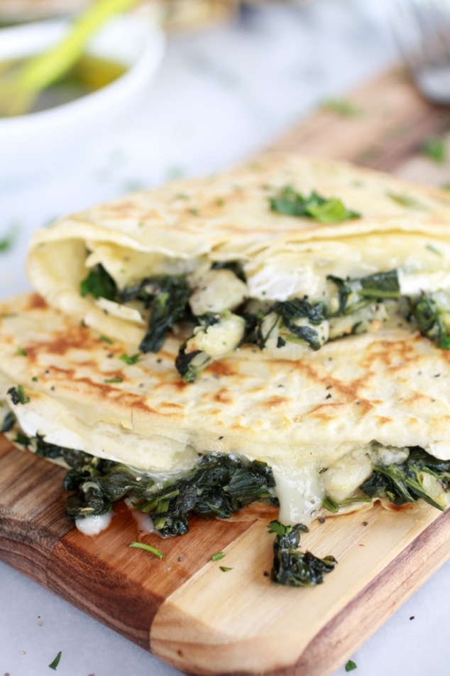 Spinach artichoke and brie crepes with sweet honey