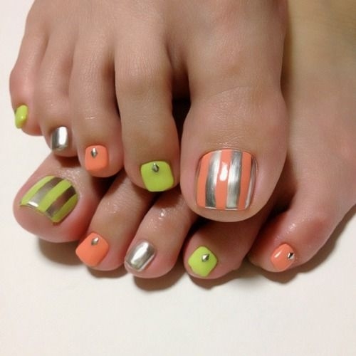 Striped neon nail design