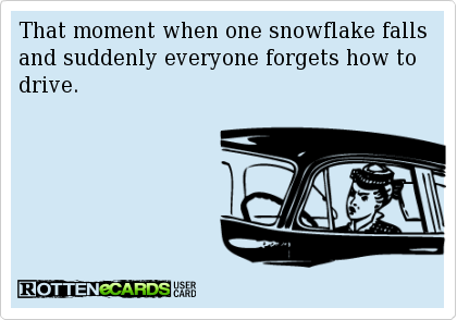 That moment when one snowflake falls & suddenly everyone forgets how to drive.