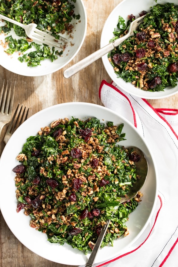 The Best Shredded Kale Salad with Pecan Parmesan and Cranberries