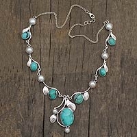 Turquoise and cultured pearl Y-necklace