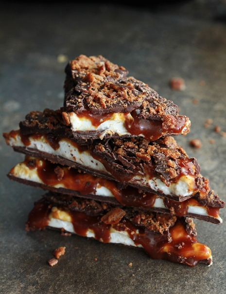 Whiskey , Caramel, Marshmallow and Bacon Bark