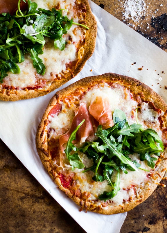 Whole Wheat Tortilla Pizzas with Arugula & Prosicutto