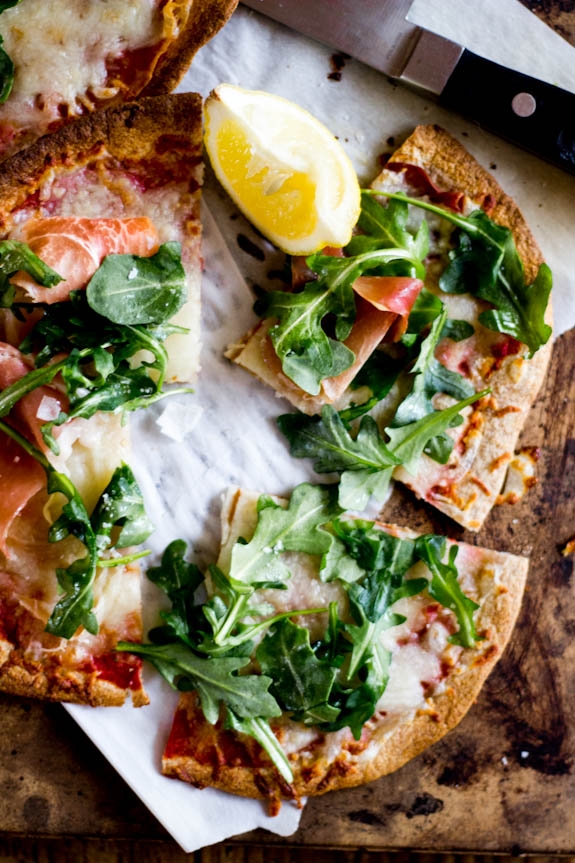 Whole Wheat Tortilla Pizzas with Arugula & Prosicutto