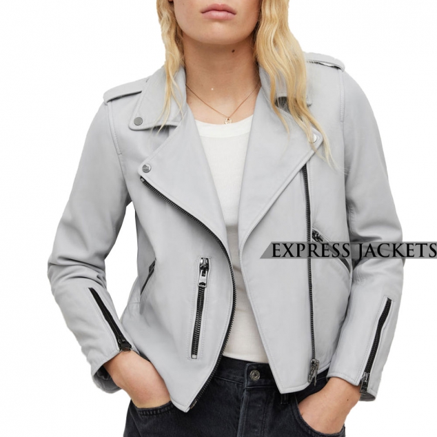 Women's Coastal Blue Biker Leather Jacket