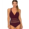 Aerin Rose Bordeaux - Underwire Lace Up Back One Piece Swimsuit - Swimsuits